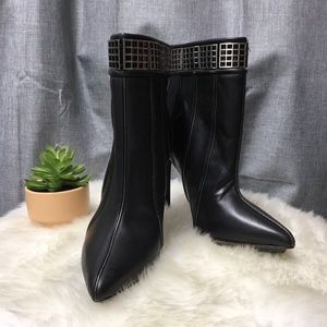 L.A.M.B. Black Heeled Boots with Silver Accents